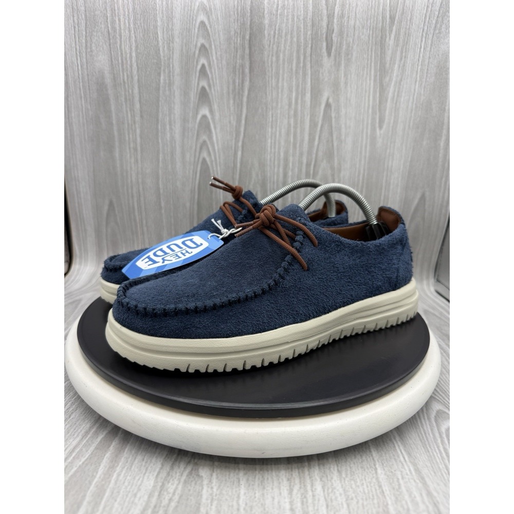 HEY DUDE Stowe Suede Mens Size 9 Navy Blue Casual Loafers Slip On Shoes Leather